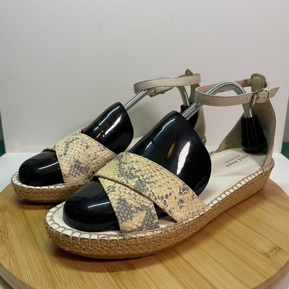 Cole Haan Women 9.5 White Snake Print Leather Espadrille Sandal Grand OS